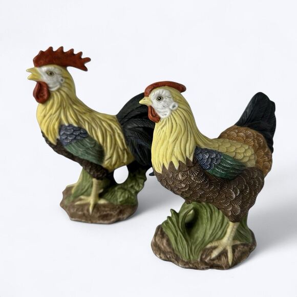 Vtg Lefton China Hand Painted Rooster Hen Figurines 11304 Farm Country Chickens - Picture 1 of 11